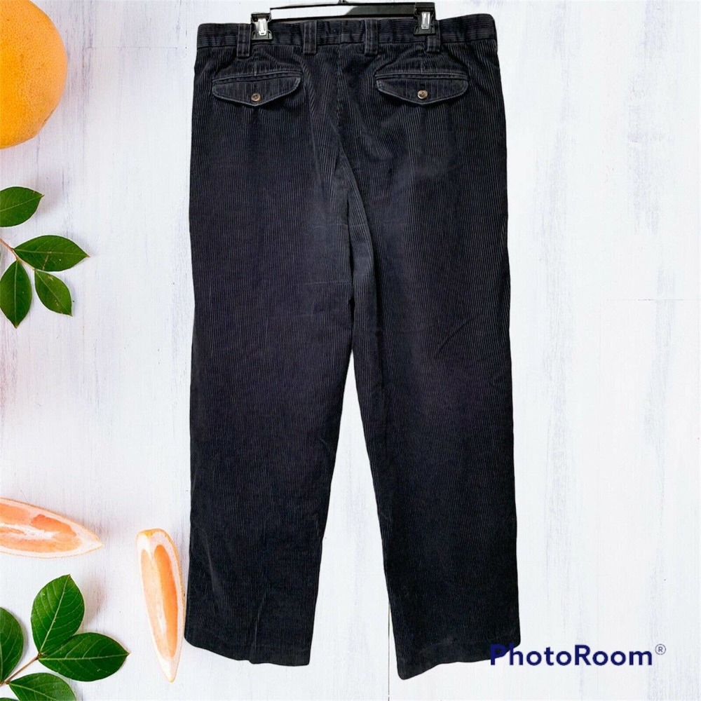 LL Bean Mens 38X34 (37X31.5) Corduroy Blue Navy Pants Pleated Outdoor High Rise - Picture 4 of 12